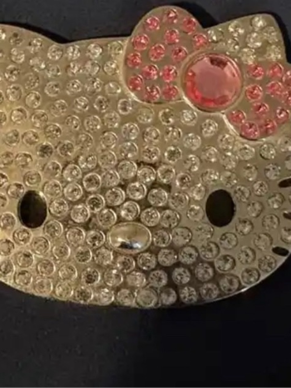 Hello Kitty Silver Rhinestone Crystal Face Mirror with Pink Bow. Hand Sized.